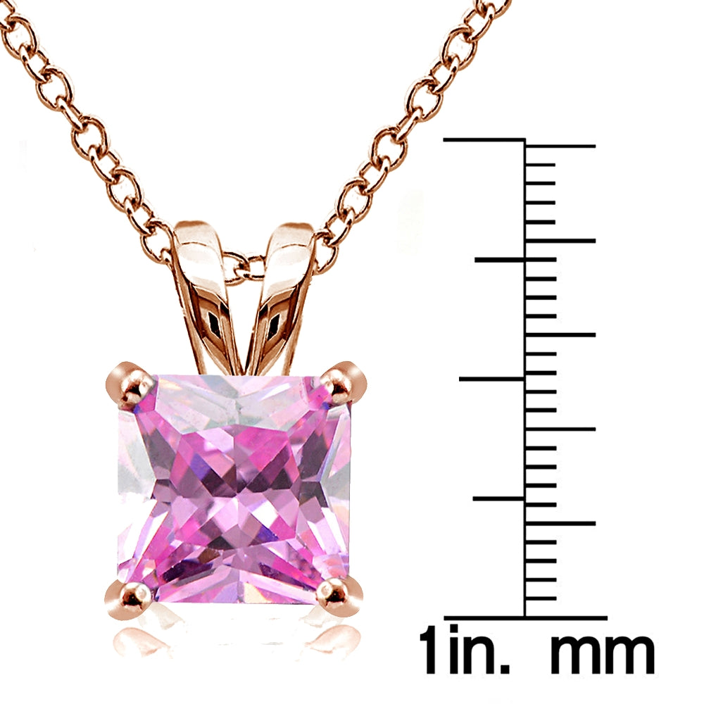Rose Gold Tone over Sterling Silver 9.5ct Light Pink Cubic Zirconia 12mm Square Solitaire Necklace-3