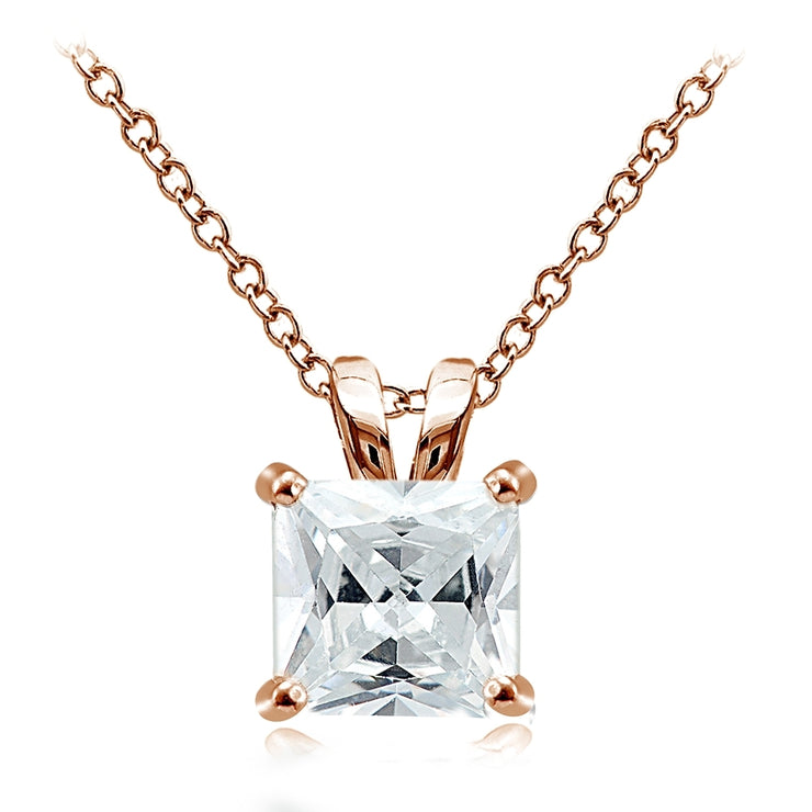 Rose Gold Tone over Sterling Silver 9.5ct Cubic Zirconia 12mm Square Solitaire Necklace