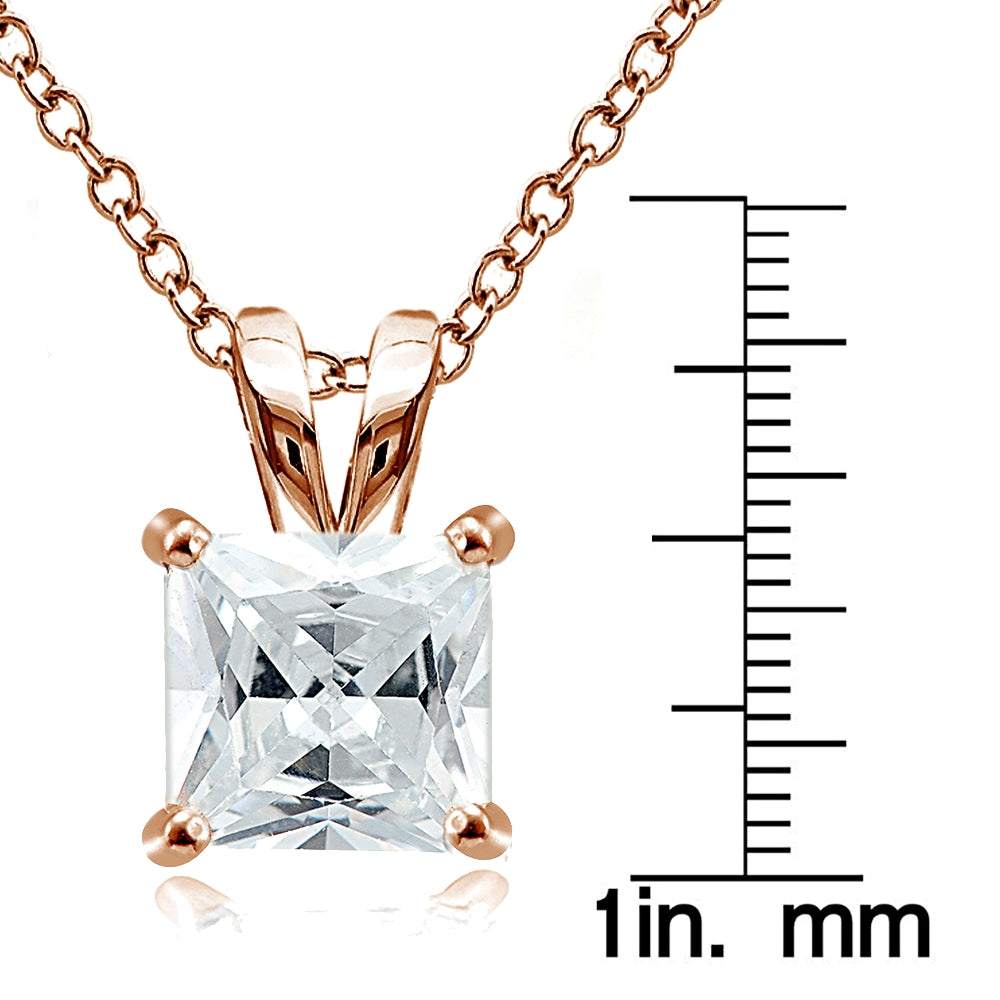 Rose Gold Tone over Sterling Silver 9.5ct Cubic Zirconia 12mm Square Solitaire Necklace-3