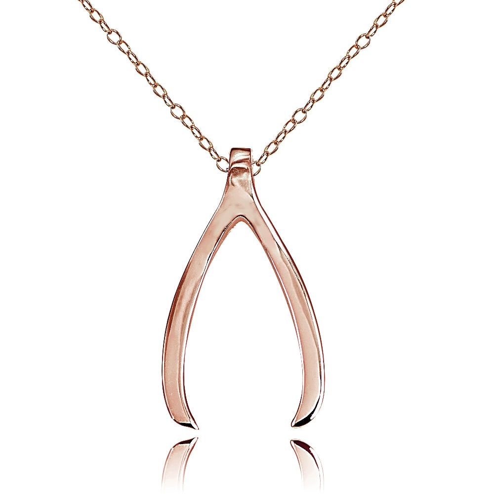 Rose Gold Tone over Sterling Silver Polished Wishbone Necklace