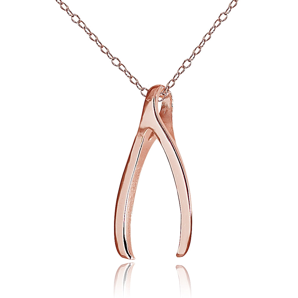 Rose Gold Tone over Sterling Silver Polished Wishbone Necklace-2