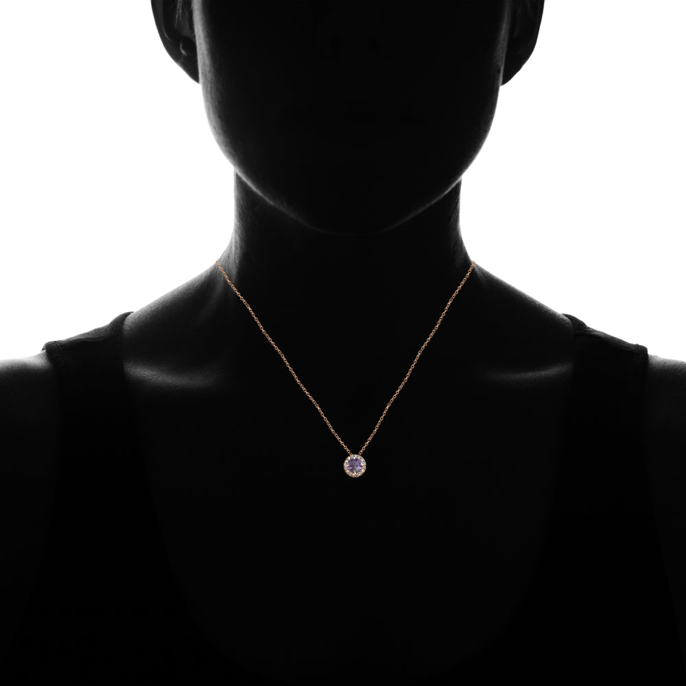 Rose Gold Flashed Sterling Silver Created Alexandrite and Cubic Zirconia Accents Round Halo Necklace-4