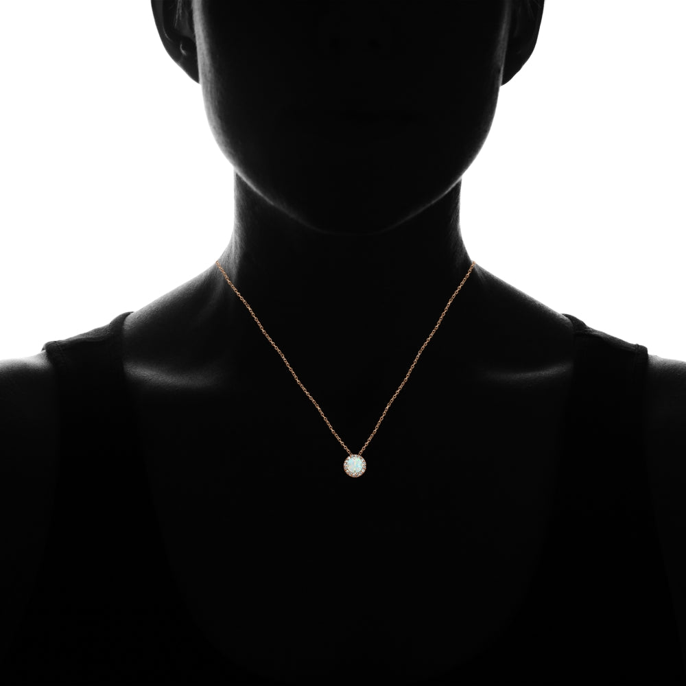 Rose Gold Flashed Sterling Silver Created White Opal and Cubic Zirconia Accents Round Halo Necklace-4