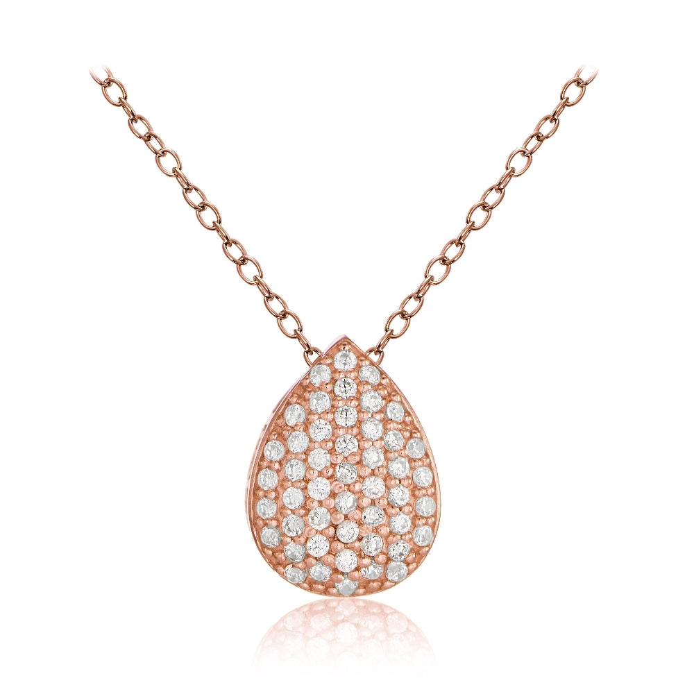 Roe Gold Tone over Sterling Silver Cubic Zirconia Teardrop Slide Necklace