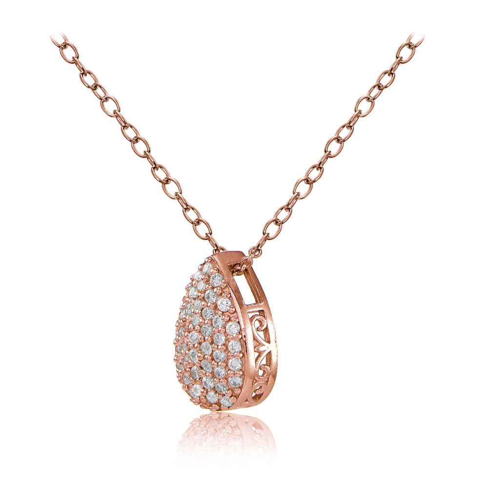 Roe Gold Tone over Sterling Silver Cubic Zirconia Teardrop Slide Necklace-2