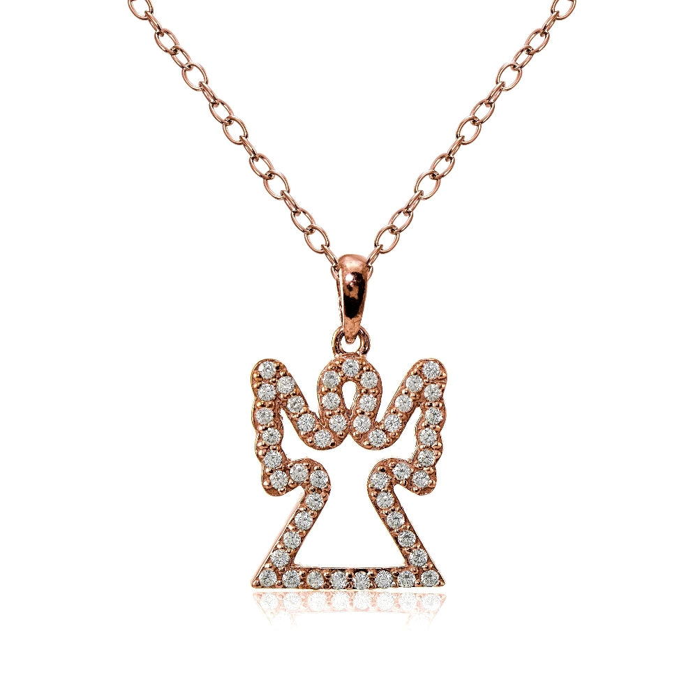 Rose Gold Flashed Sterling Silver Cubic Zirconia Angel Necklace