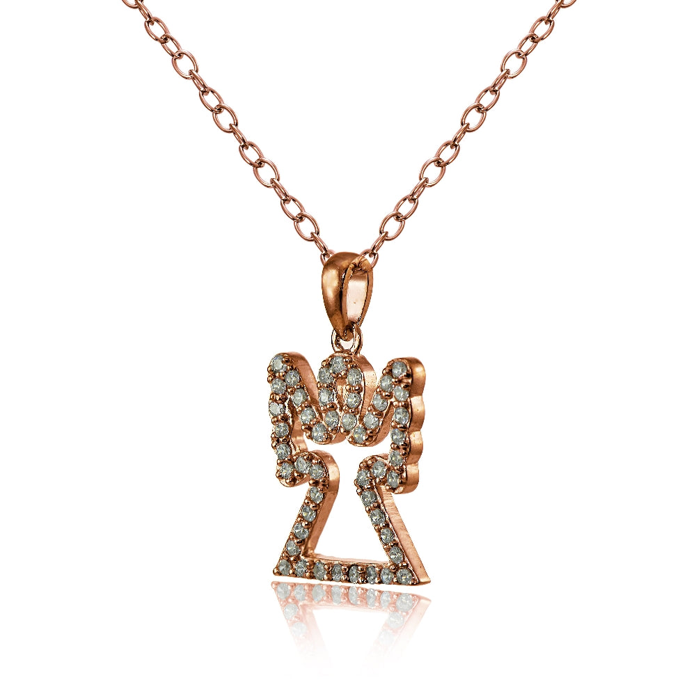 Rose Gold Flashed Sterling Silver Cubic Zirconia Angel Necklace-2