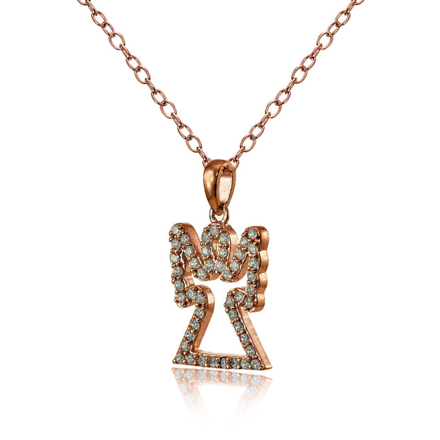 Rose Gold Flashed Sterling Silver Cubic Zirconia Angel Necklace