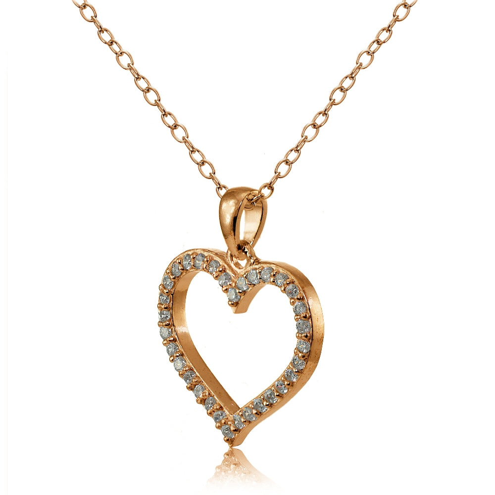 Rose Gold Flashed Sterling Silver Cubic Zirconia Open Heart Necklace-2