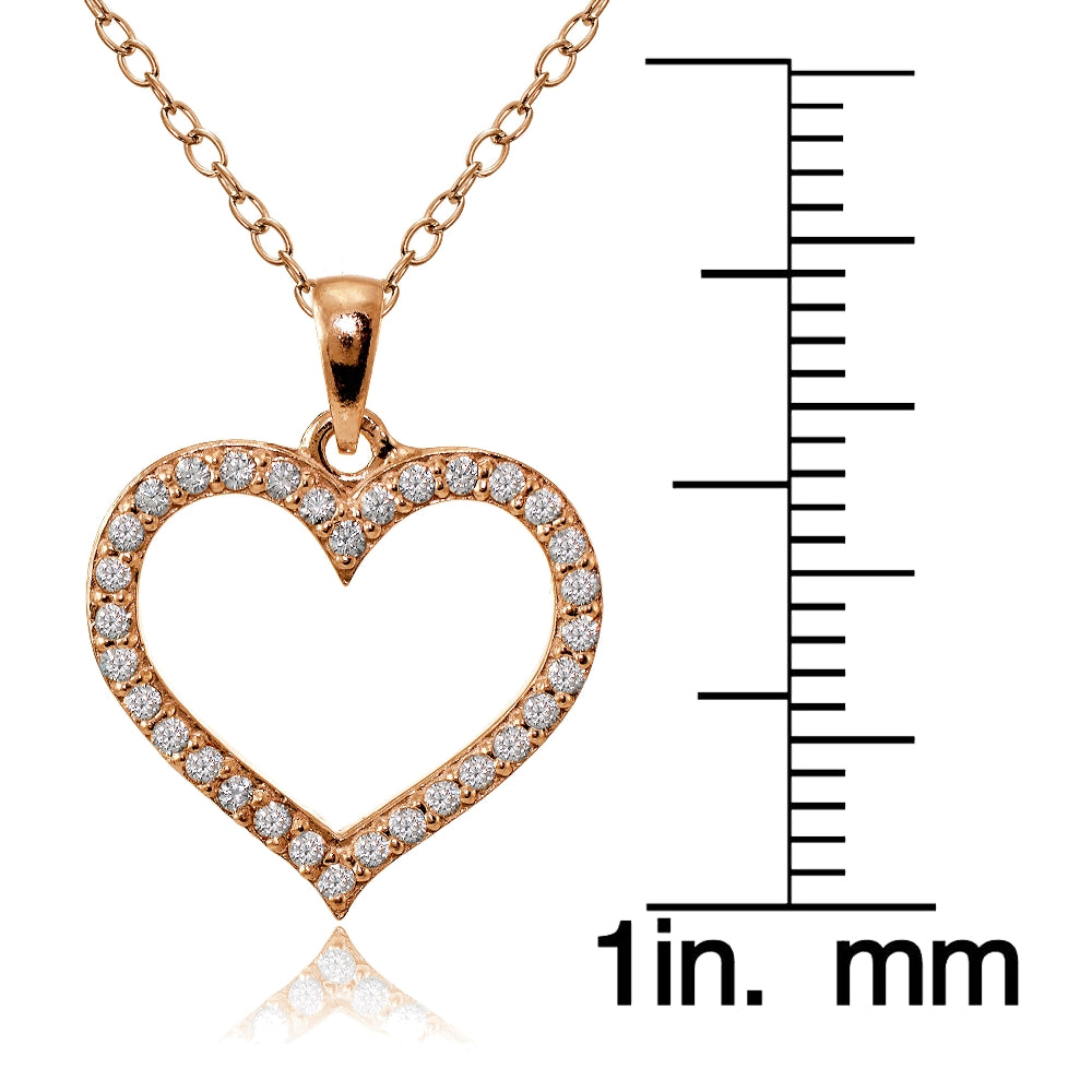 Rose Gold Flashed Sterling Silver Cubic Zirconia Open Heart Necklace-3