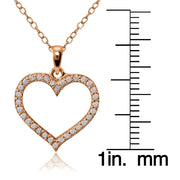 Rose Gold Flashed Sterling Silver Cubic Zirconia Open Heart Necklace