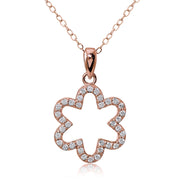 Rose Gold Flashed Sterling Silver Cubic Zirconia Open Flower Necklace