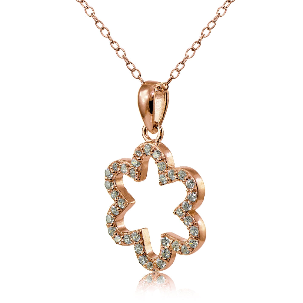 Rose Gold Flashed Sterling Silver Cubic Zirconia Open Flower Necklace-2