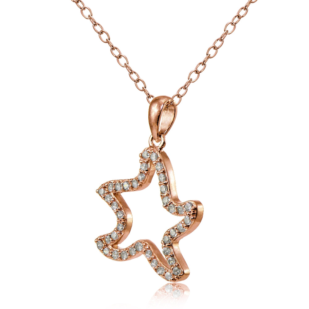 Rose Gold Flashed Sterling Silver Cubic Zirconia Starfish Necklace-2