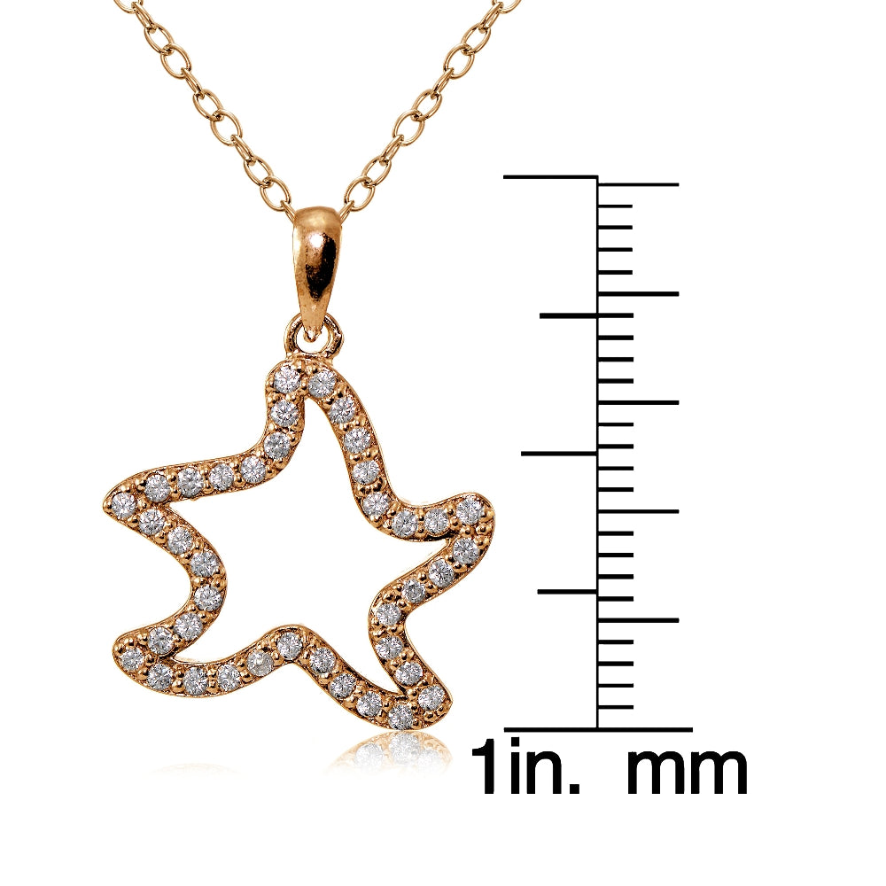 Rose Gold Flashed Sterling Silver Cubic Zirconia Starfish Necklace-3