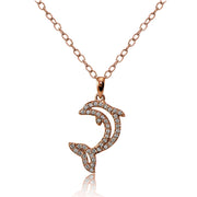 Rose Gold Flashed Sterling Silver Cubic Zirconia Dolphin Necklace