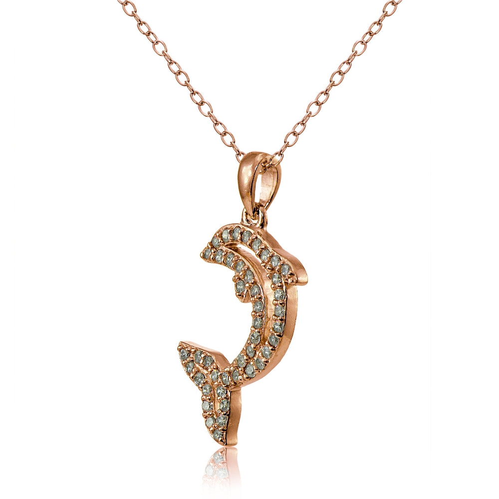 Rose Gold Flashed Sterling Silver Cubic Zirconia Dolphin Necklace-2