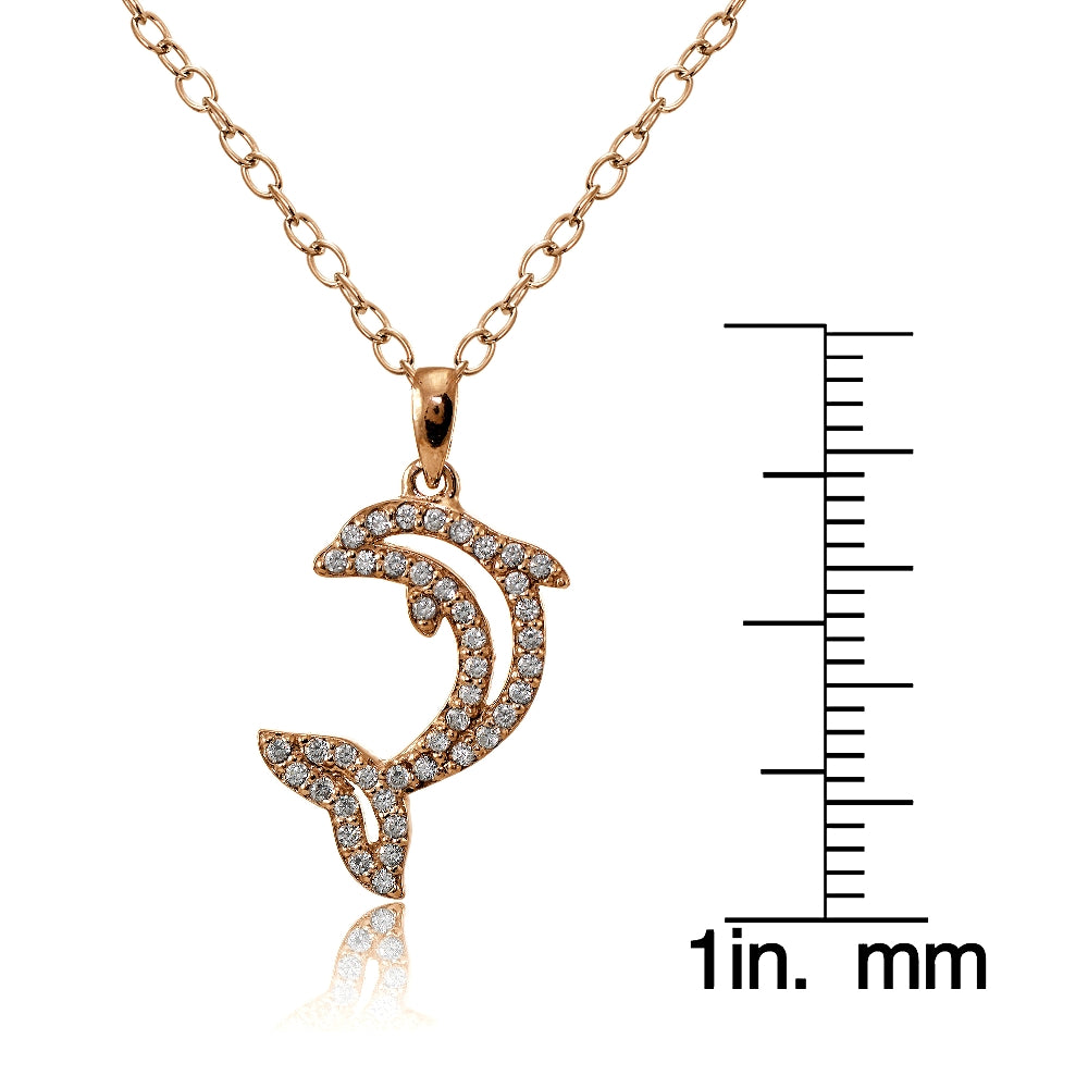 Rose Gold Flashed Sterling Silver Cubic Zirconia Dolphin Necklace-3