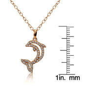 Rose Gold Flashed Sterling Silver Cubic Zirconia Dolphin Necklace