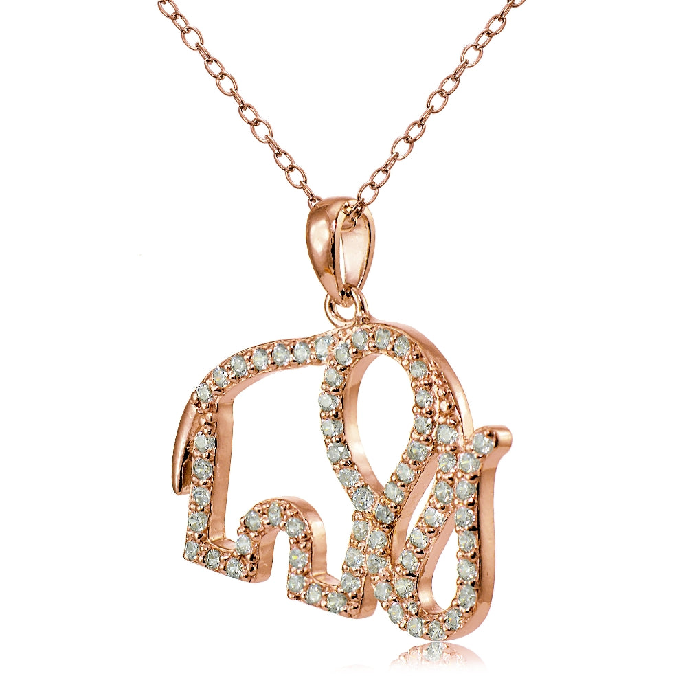 Rose Gold Flashed Sterling Silver Cubic Zirconia Elephant Necklace-2