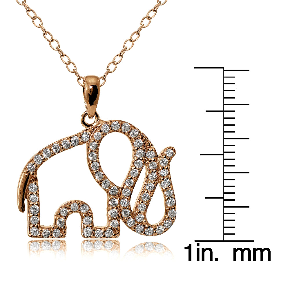Rose Gold Flashed Sterling Silver Cubic Zirconia Elephant Necklace-3