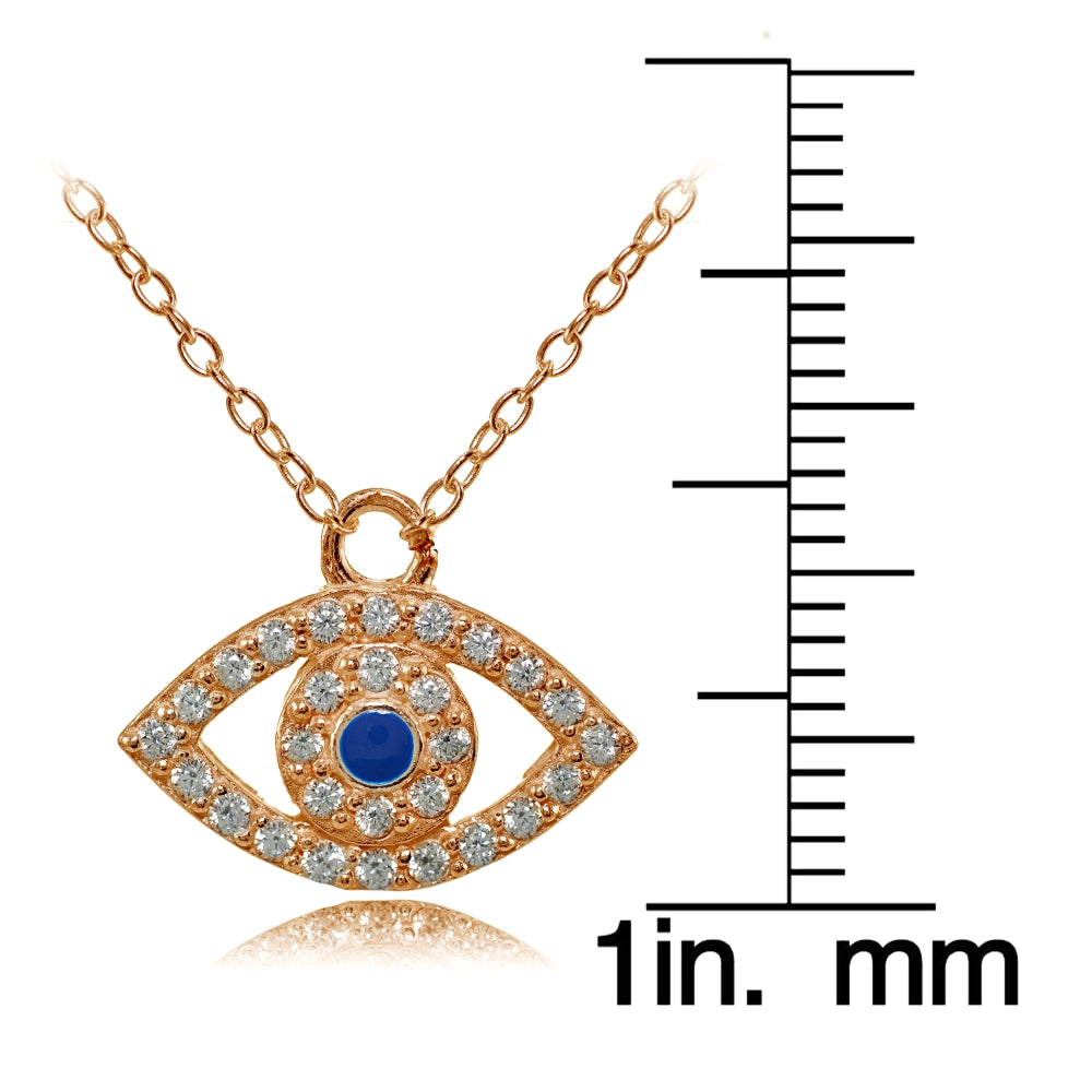 Rose Gold Flashed Sterling Silver Cubic Zirconia and Blue Enamel Evil Eye Necklace-3