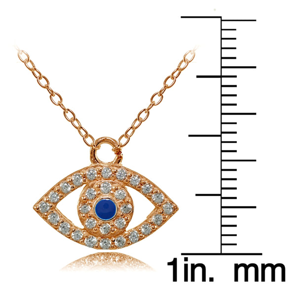 Rose Gold Flashed Sterling Silver Cubic Zirconia and Blue Enamel Evil Eye Necklace