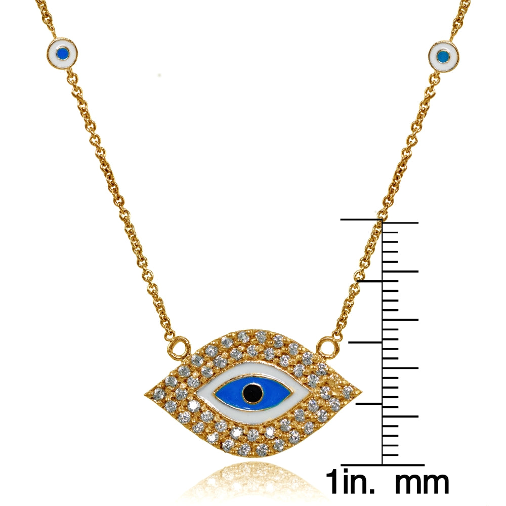 Rose Gold Flashed Sterling Silver Cubic Zirconia and Multi Colored Enamel Evil Eye Necklace-3
