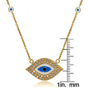 Rose Gold Flashed Sterling Silver Cubic Zirconia and Multi Colored Enamel Evil Eye Necklace