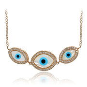 Rose Gold Flashed Sterling Silver Cubic Zirconia Triple Evil Eye Necklace