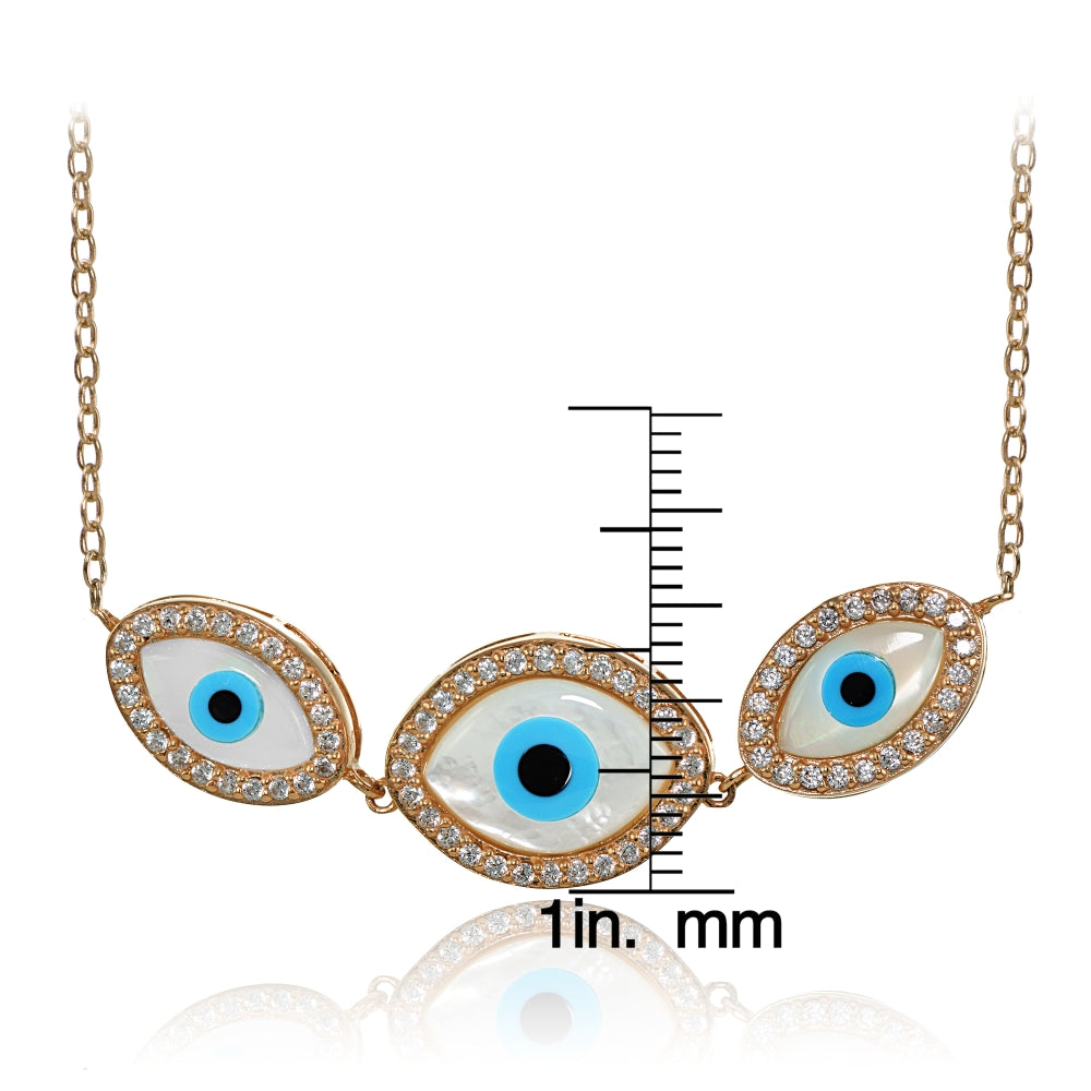 Rose Gold Flashed Sterling Silver Cubic Zirconia Triple Evil Eye Necklace-3