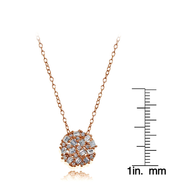 Rose Gold Flashed Sterling Silver Baguette and Round-Cut Cubic Zirconia Cluster Round Circle Necklace