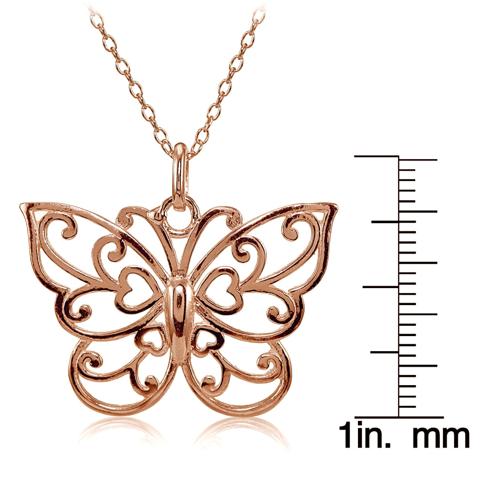 Rose Gold Flashed Sterling Silver High Polished Filigree Butterfly Necklace-3
