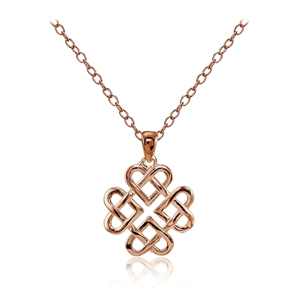 Rose Gold Flashed Sterling Silver High Polished Celtic Love Knot Necklace