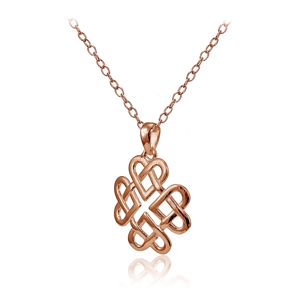 Rose Gold Flashed Sterling Silver High Polished Celtic Love Knot Necklace-2
