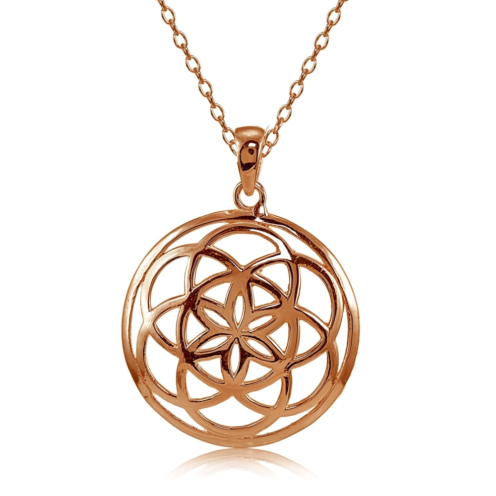 Rose Gold Flashed Sterling Silver High Polished Celtic Knot Round Necklace