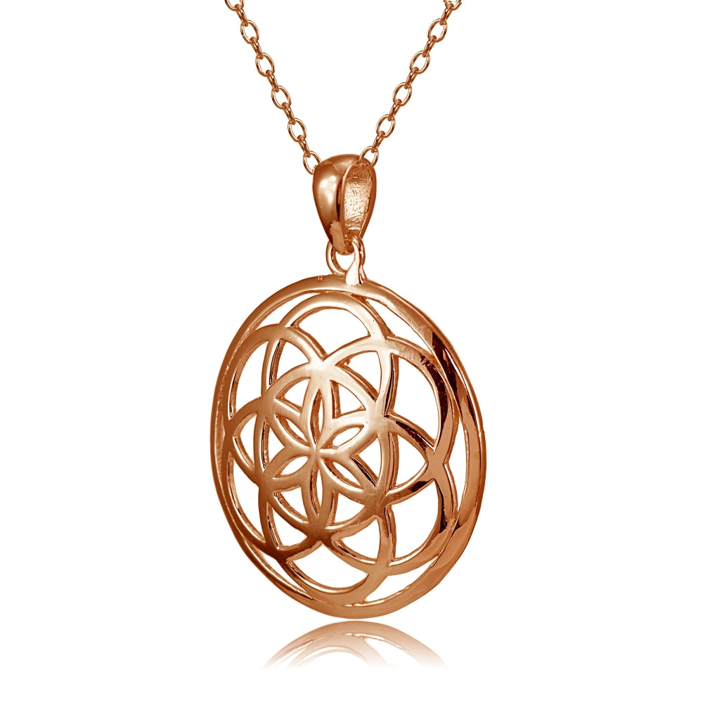 Rose Gold Flashed Sterling Silver High Polished Celtic Knot Round Necklace-2