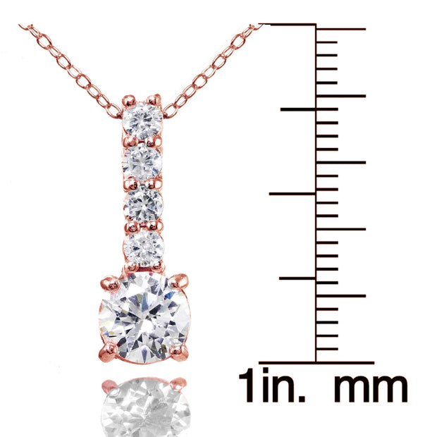 Rose Gold Flashed Sterling Silver Cubic Zirconia 5-Stone Round Drop Necklace