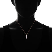 Rose Gold Flashed Sterling Silver Cubic Zirconia 5-Stone Round Drop Necklace