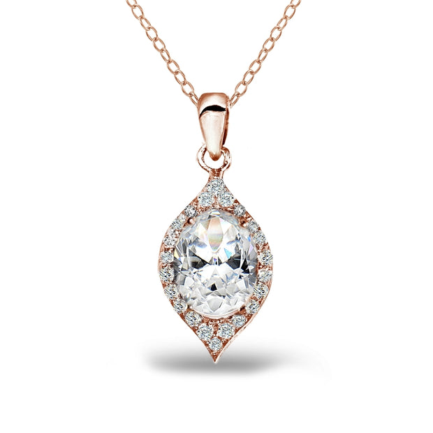 Rose Gold Flashed Sterling Silver Cubic Zirconia 2ct Oval-Cut Necklace
