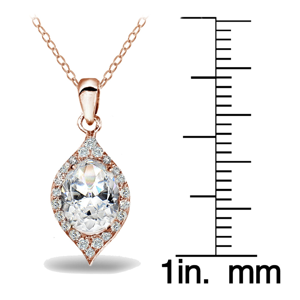 Rose Gold Flashed Sterling Silver Cubic Zirconia 2ct Oval-Cut Necklace-3