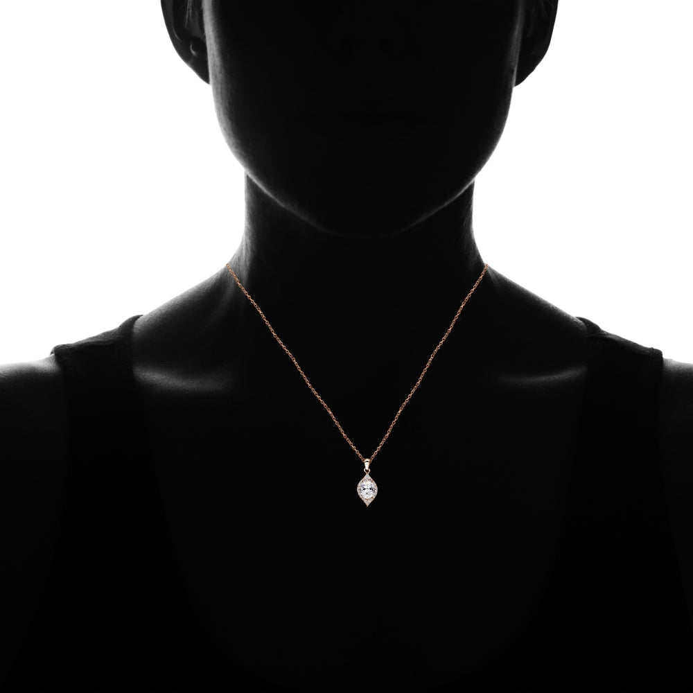 Rose Gold Flashed Sterling Silver Cubic Zirconia 2ct Oval-Cut Necklace-4