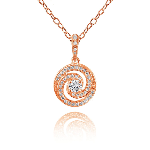 Rose Gold Flashed Sterling Silver Cubic Zirconia Love Knot Swirl Necklace