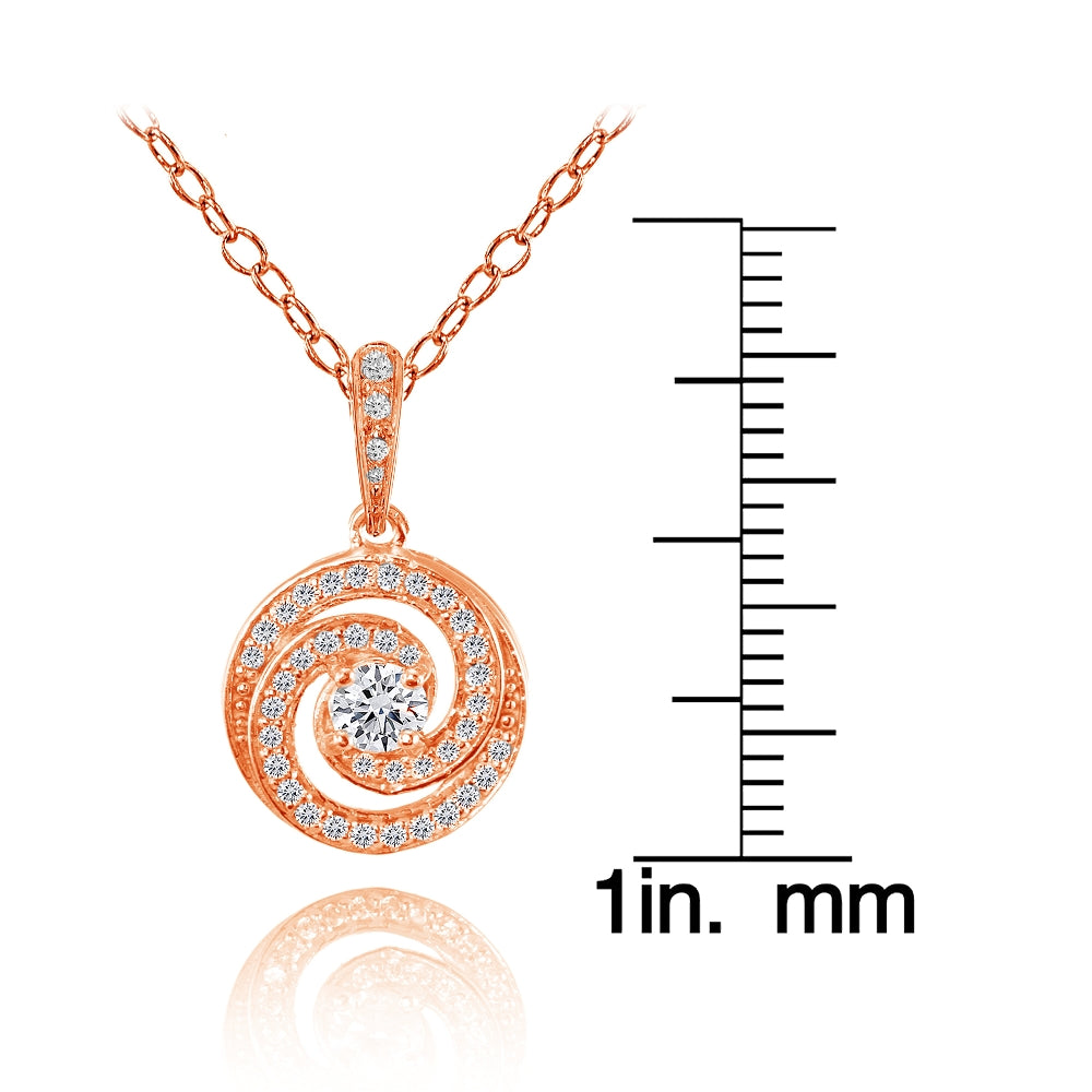 Rose Gold Flashed Sterling Silver Cubic Zirconia Love Knot Swirl Necklace-2