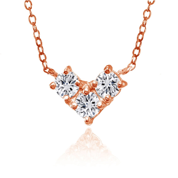 Rose Gold Flashed Sterling Silver Cubic Zirconia 3-Stone Triangle Necklace