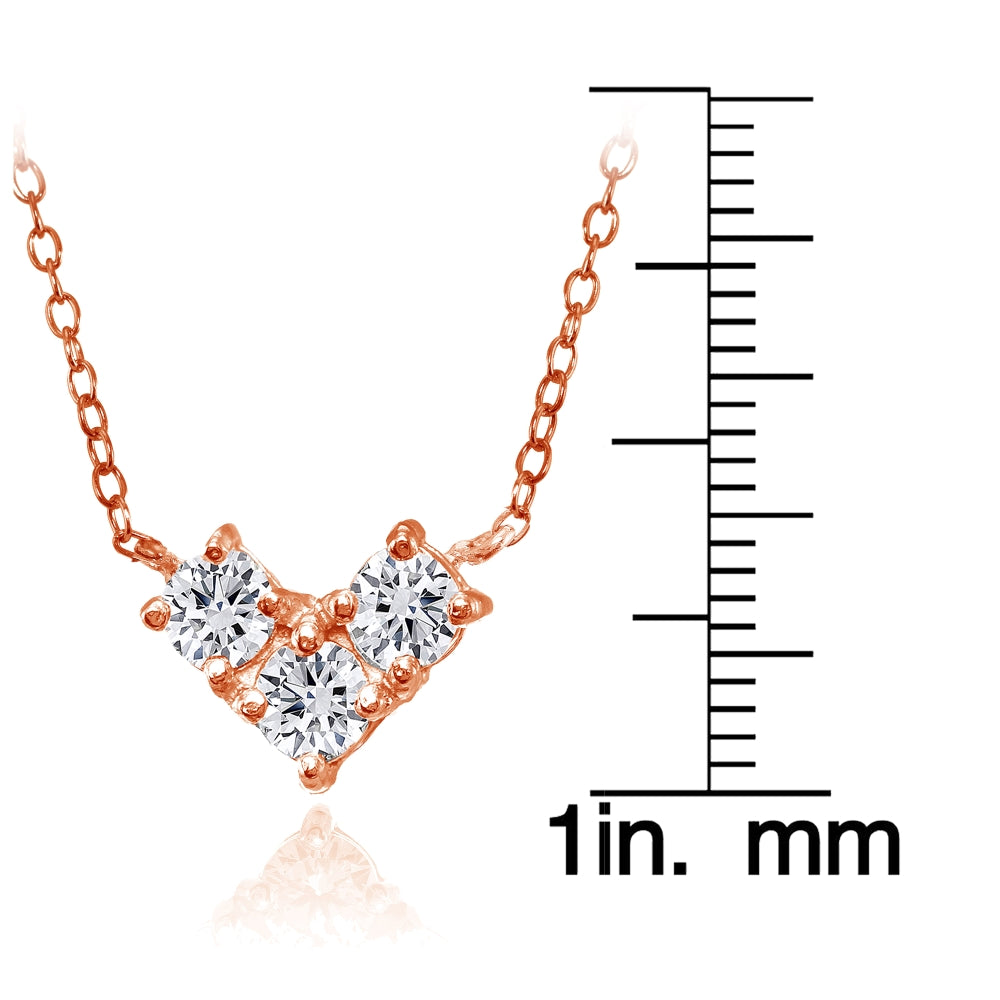 Rose Gold Flashed Sterling Silver Cubic Zirconia 3-Stone Triangle Necklace-3