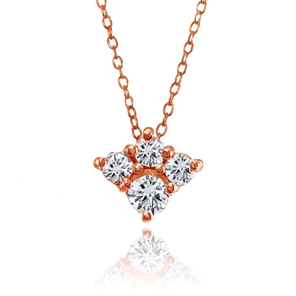 Rose Gold Flashed Sterling Silver Cubic Zirconia 4-Stone Cluster Necklace