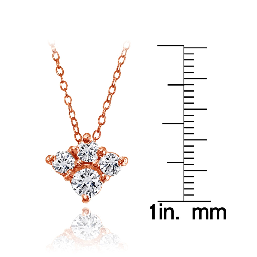Rose Gold Flashed Sterling Silver Cubic Zirconia 4-Stone Cluster Necklace-3