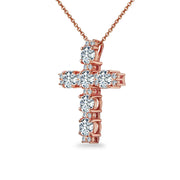 Rose Gold Flashed Sterling Silver Round Cross Necklace Made with Swarovski Zirconia