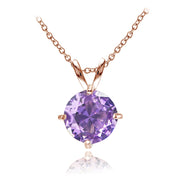 Rose Gold Flashed Sterling Silver Created Amethyst 7mm Round Solitaire Pendant Necklace